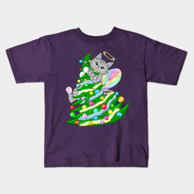 Christmas Tree Fairy Cat Kids T-Shirt by MelanieJeyakkumar